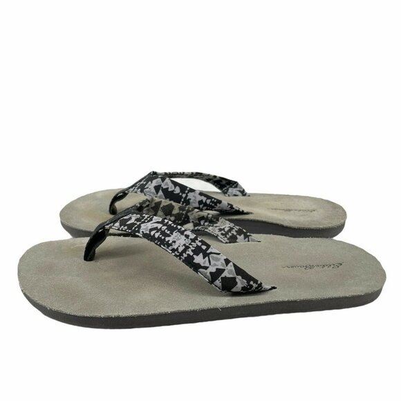 Eddie Bauer Sandals Women's Sz 11 Thong Flip Flop Slip On Canvas Black/White - Picture 3 of 7